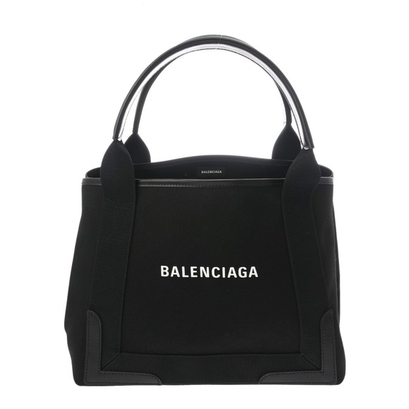 Balenciaga Handbags - BALENCIAGA Navy Blue Cabas Black Canvas Leather Handbag